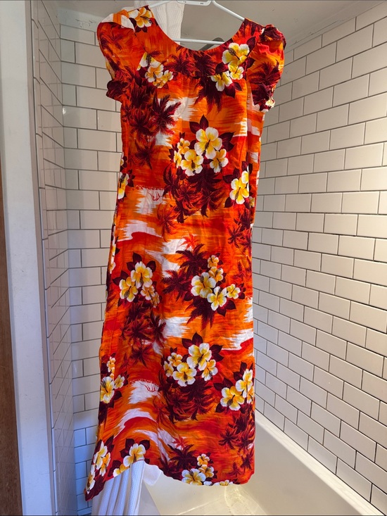 Hukilau Fashions Dresses & Skirts - Retro Hawaiian Bright Orange Tropical Floral Maxi Dress size 8